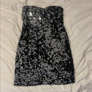 As U Wish Black and Silver Sequin Mini Dress